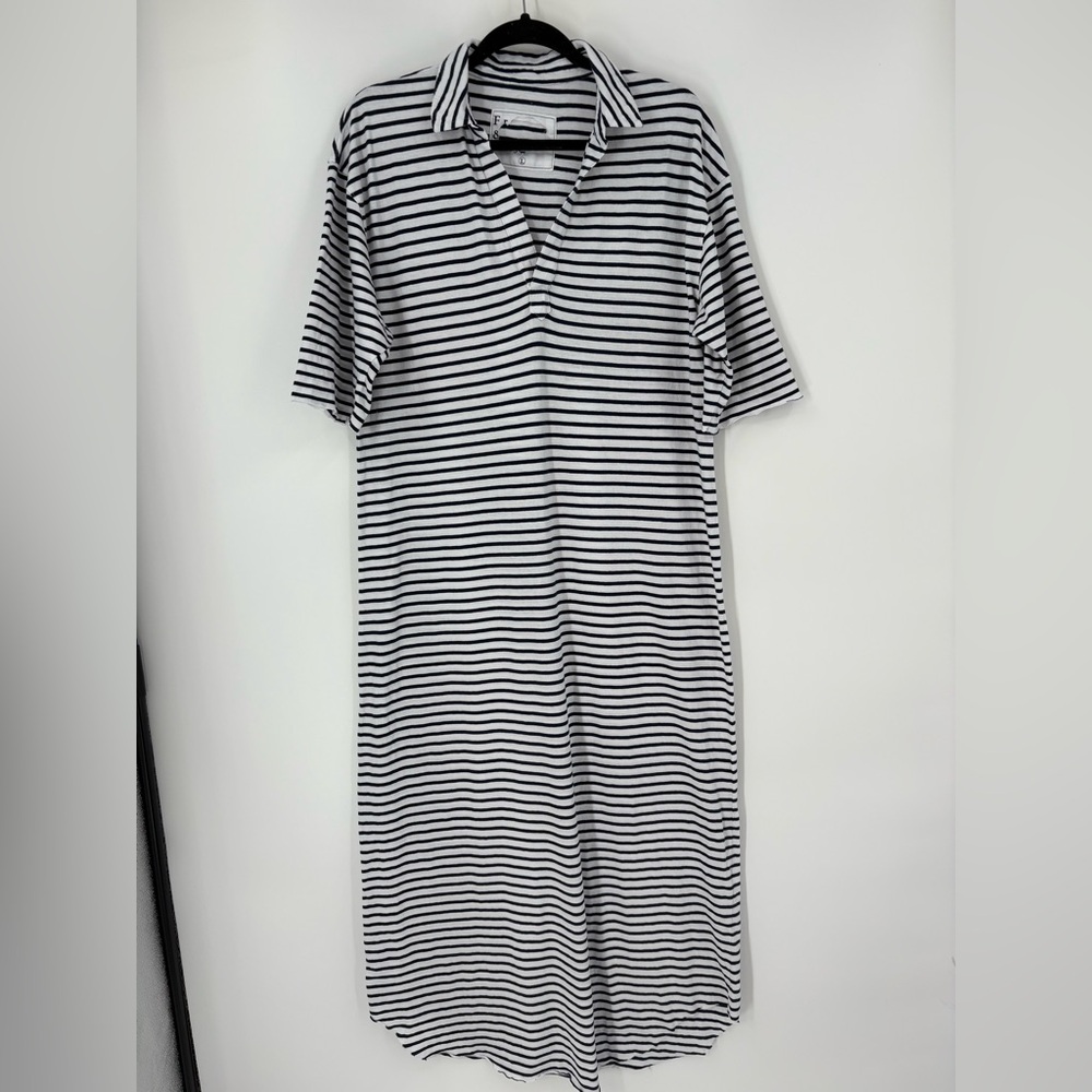 Frank &Eileen Emma Maxi Henley Dress  Navy French Stripe NWOT - Picture 2 of 7
